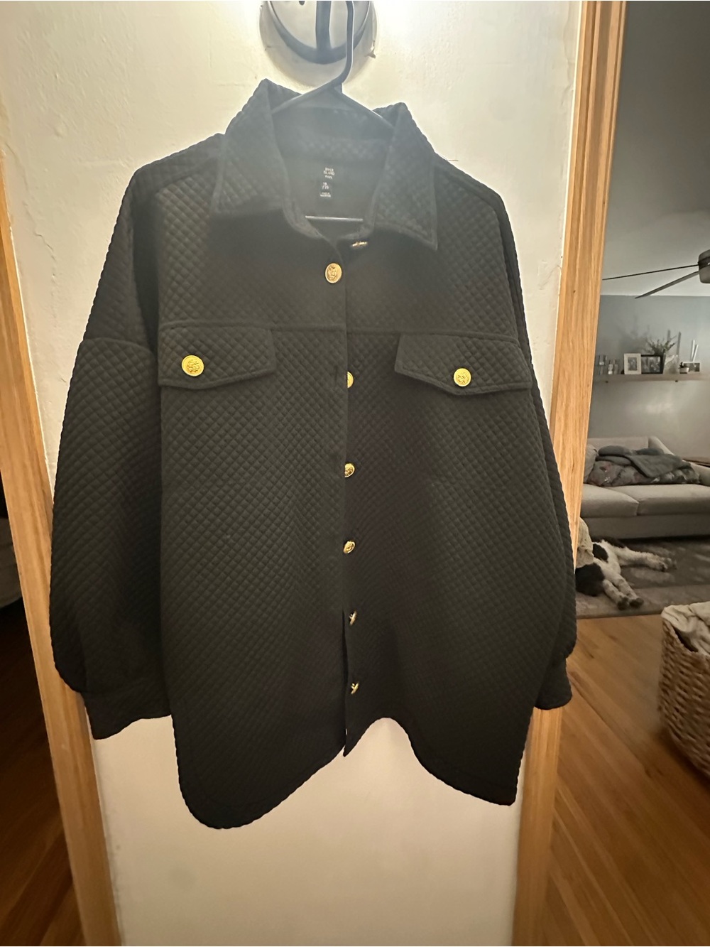 Asos Black Quilted Button-Front Shacket with Gold Buttons